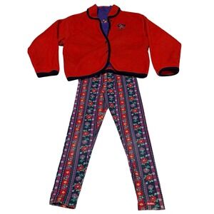 Vintage OshKosh Bgosh Hot Colors 3pc Set Fleece Jacket Shirt Leggings Girls 6X